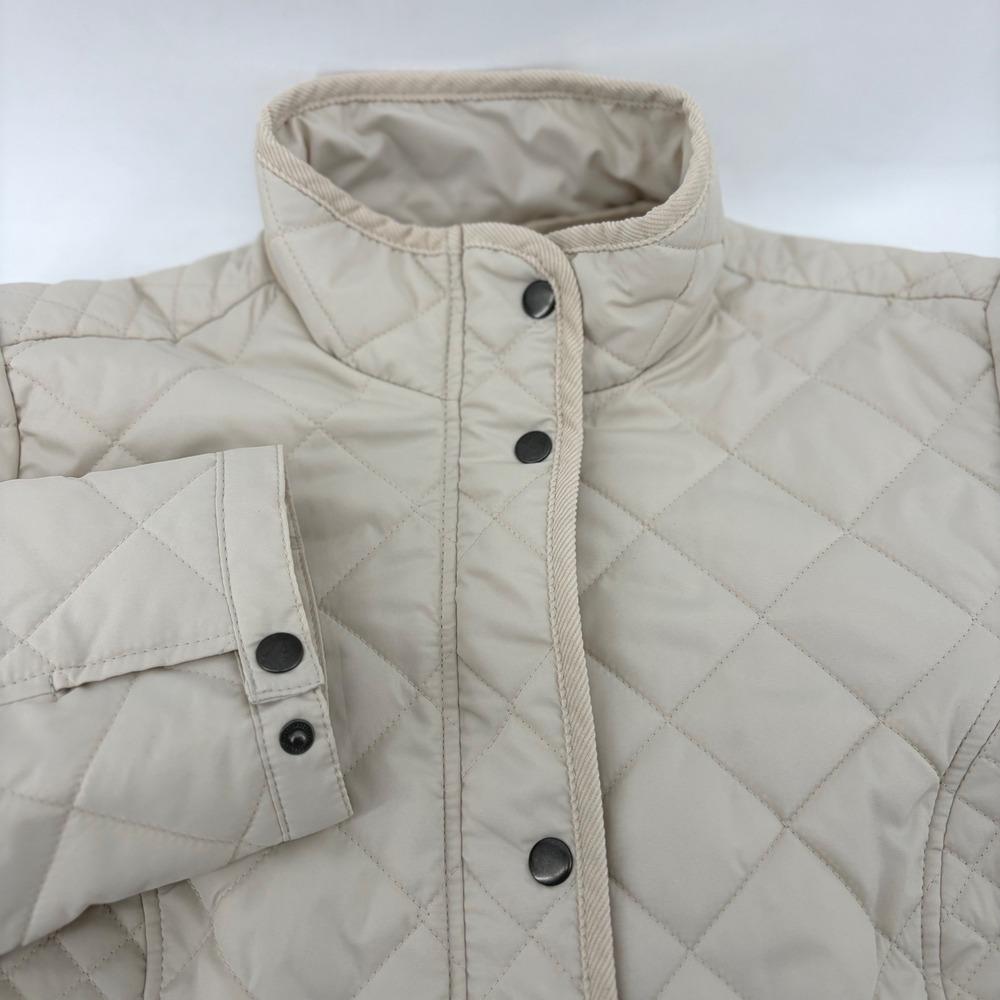 Appleseeds Women's Beige Quilted Barn Jacket Corduroy Trim Stand Collar L